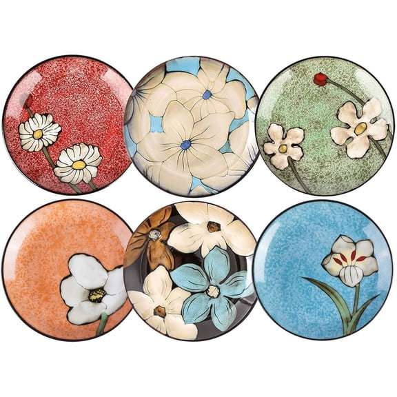 Ceramic Salad Plates Set,8 in - Plates Set of 6 - For Steak,Salad, Pasta,Appetizer, Serving Etc - Dishwasher, Microwave, and Oven Safe, Scratch Resistant, Smooth (Multicolor A, 8 Inch)