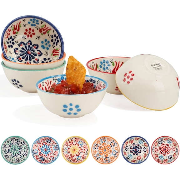 Ceramic Salsa Bowls Set of 6 Small Pinch Bowls for Dipping, Cooking Prep & Charcuterie Board, Soy Sauce Dish, Multicolor Handmade Decorative Mini Serving Dishes Dishwasher Safe (3.2''-3 oz)