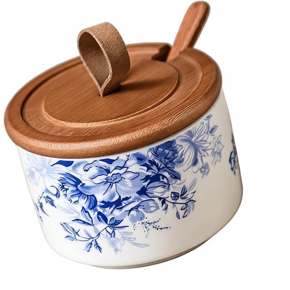 Ceramic Salt Cellar Including Elegant Cover And Spoon For Kitchen Countertop Use Easy Cleaning Seasoning Bowl