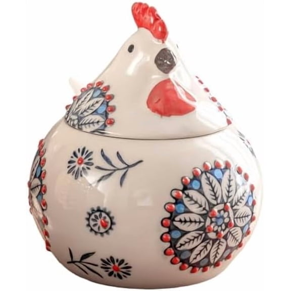 Ceramic Salt Cellar with Lid and Spoon, 13 OZ Large Chicken Salt Jar, Salt Holder for Counter, Coffee, Sugar, Spices and Candies, Salt Containers for Countertop (Blue)