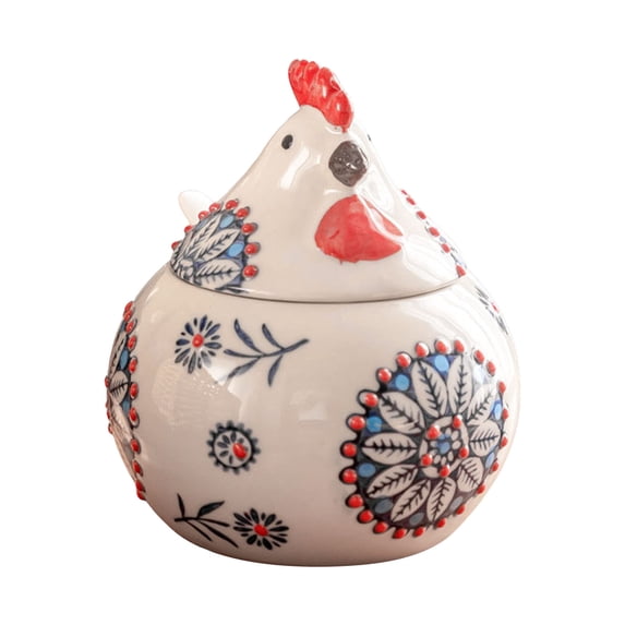 Ceramic Salt Cellar with Lid and Spoon, Rooster Kitchen Decor Salt Box and Salt Container for Chicken Salt, Sugar and Seasoning, Cute Chicken Decor Countertop Storage,400ml