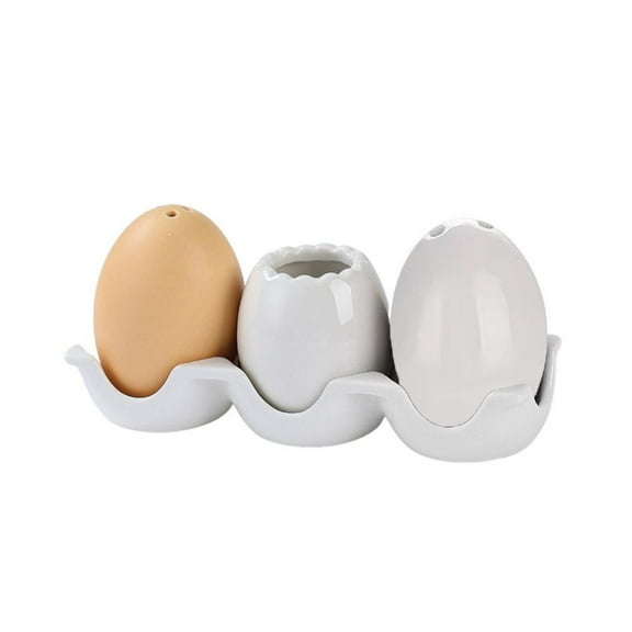Ceramic Salt and Pepper Shaker Set,Egg-Shaped Ceramic Spice Shaker with Carton,Seasoning Dispenser and Toothpick Bottle,Salt and Pepper Powder Tank with Tray for Restaurant Kitchen Household