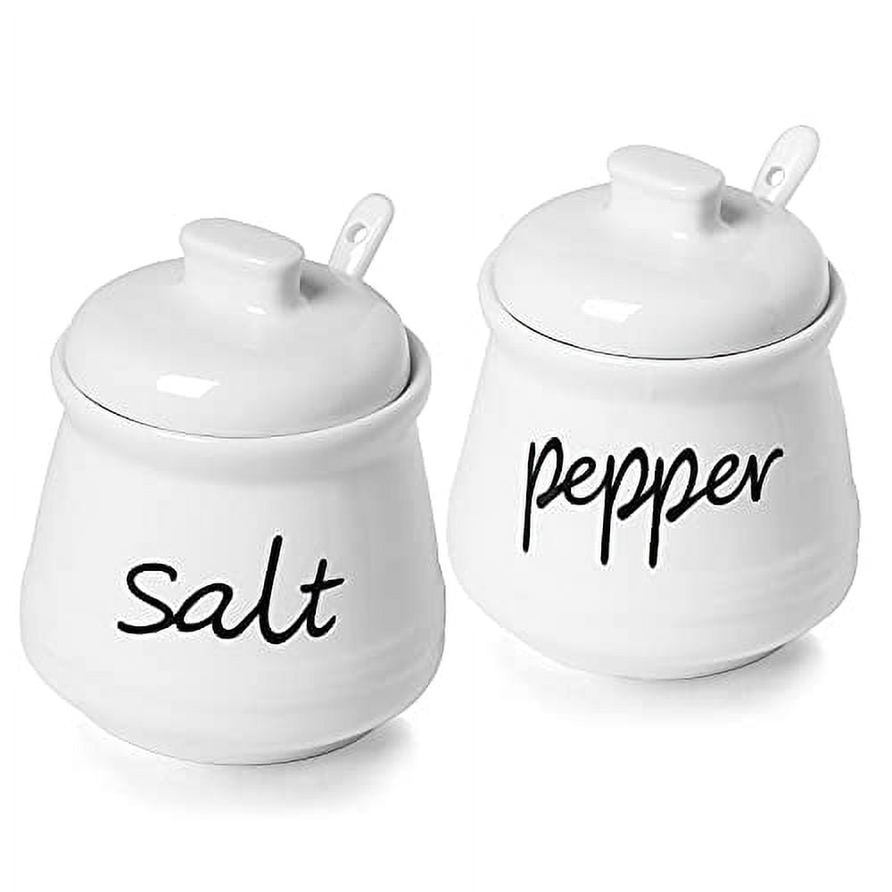 ONTUBE HighQuality Ceramic Salt and Pepper Crock Set with Lids and