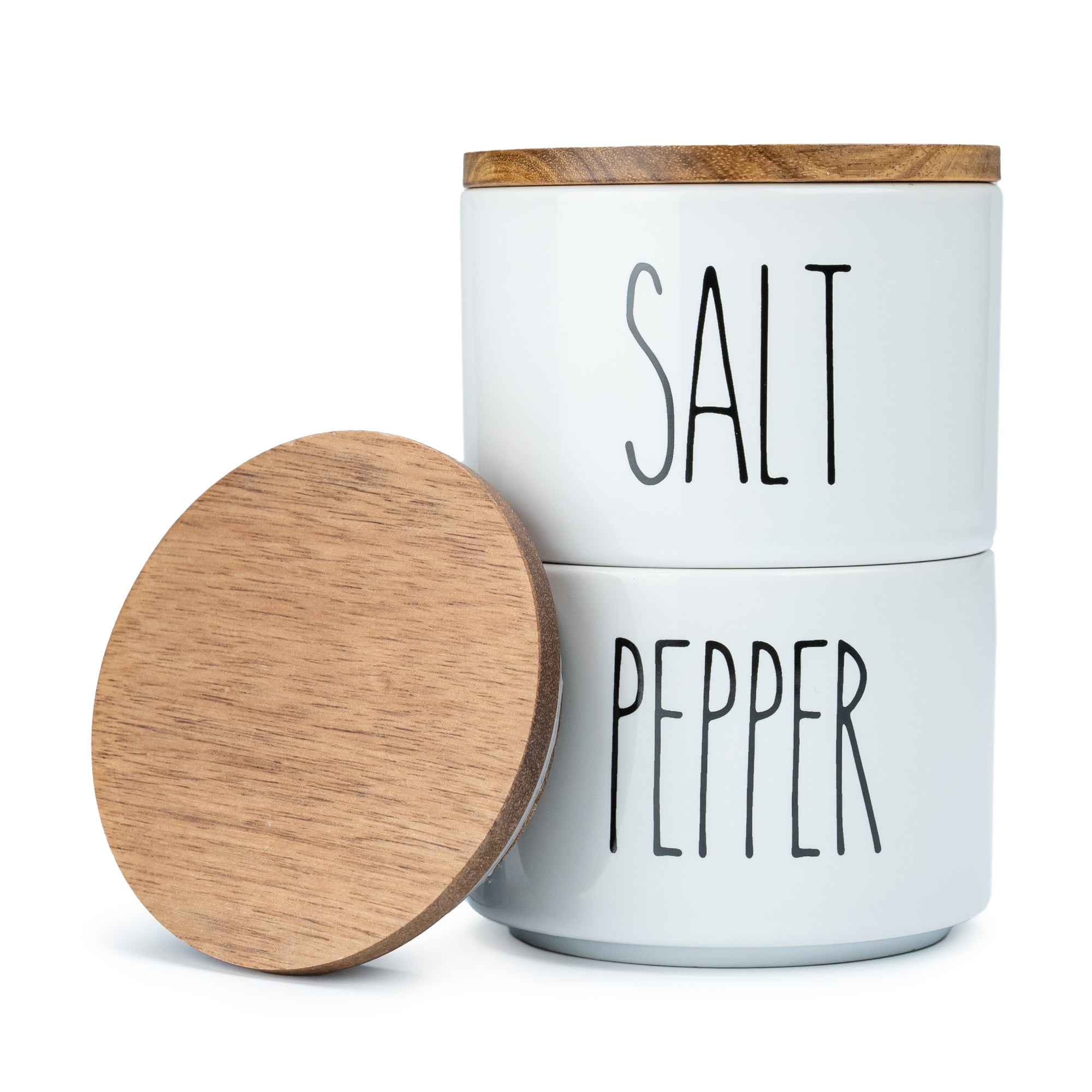 Heartland Home White Ceramic Salt and Pepper Kitchen Holder Set with ...
