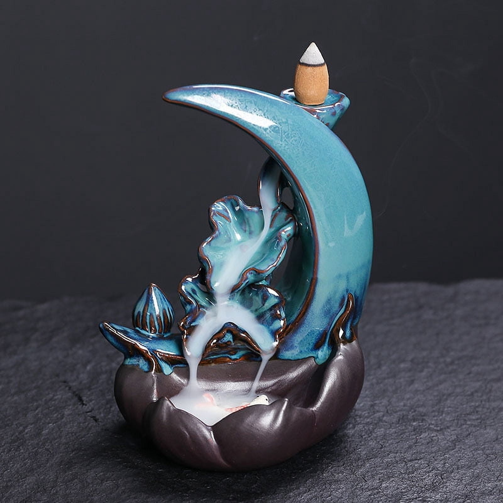 Ceramic Sandalwood Incense Holder Moon Shape Incense Seat Creative Lotus Leaf Backflow Incense Burner Crafts Home Decoration