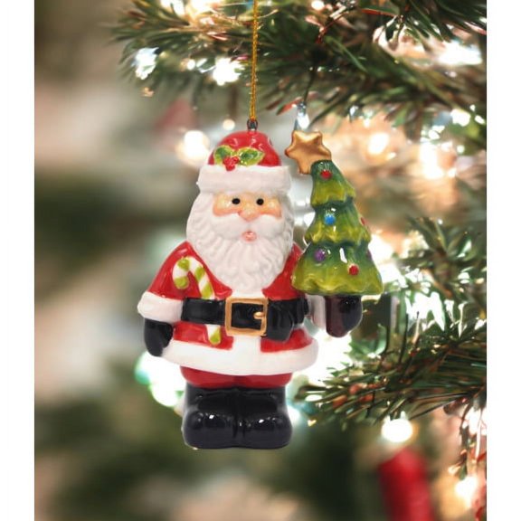 Ceramic Santa Christmas Tree Ornament 3in  Kitchen