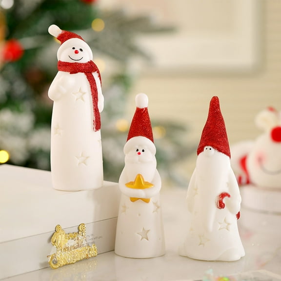 Ceramic Santa Claus Statue,3Pc Christmas Santa Claus Figurines,Standing Christmas Figurines Ornaments,LED Santa Claus Night Light Cute Figurines,Santa Claus Small Figurines for Home Office Decoration