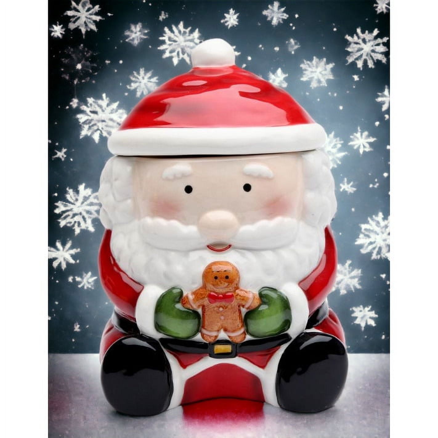 Red Ceramic Santa Cookie Jar with Gingerbread Man