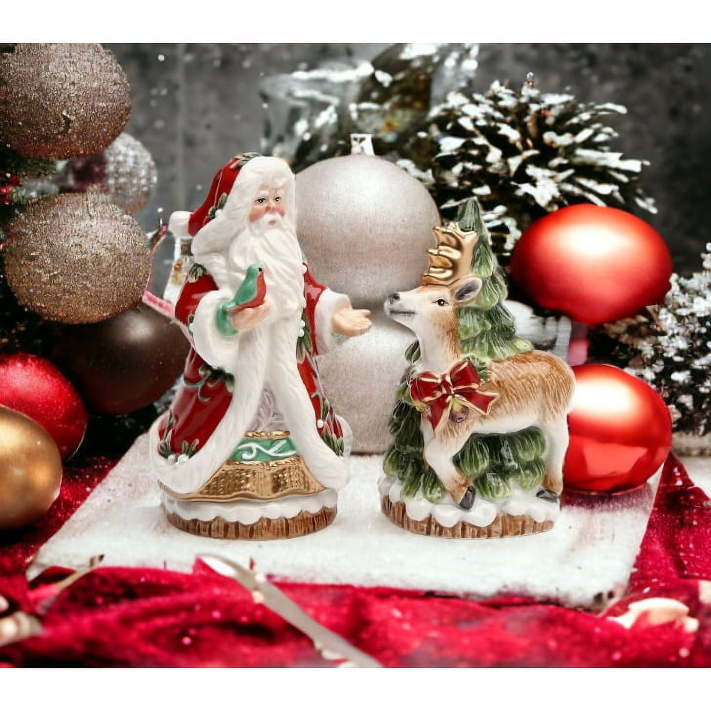 Ceramic Santa Reindeer Salt Pepper Shakers Holiday