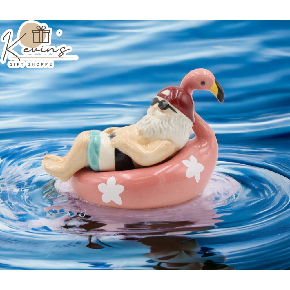 Hand-Painted Ceramic Santa on Flamingo Salt and Pepper Shakers