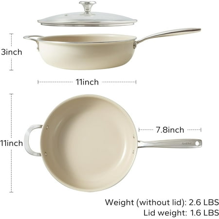 Ceramic Saute Pan with Lid, Nonstick Deep Frying Pan, 5QT Jumbo Cooker with Helper Handle & Lid, Non Toxic Ceramic Cooking Pan, Chef Pan, Dishwasher & Oven Safe, PFAS PFOA & PTFE