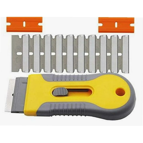 Ceramic Scraper Stove Oven Razor Scraper, Glass Ceramic Hob Scraper Knife Cleaner, 10 Steel Blades 2 Plastic Blades Replacement Cleaning Tool for Scraping Labels, Decals, Stickers, Caulk