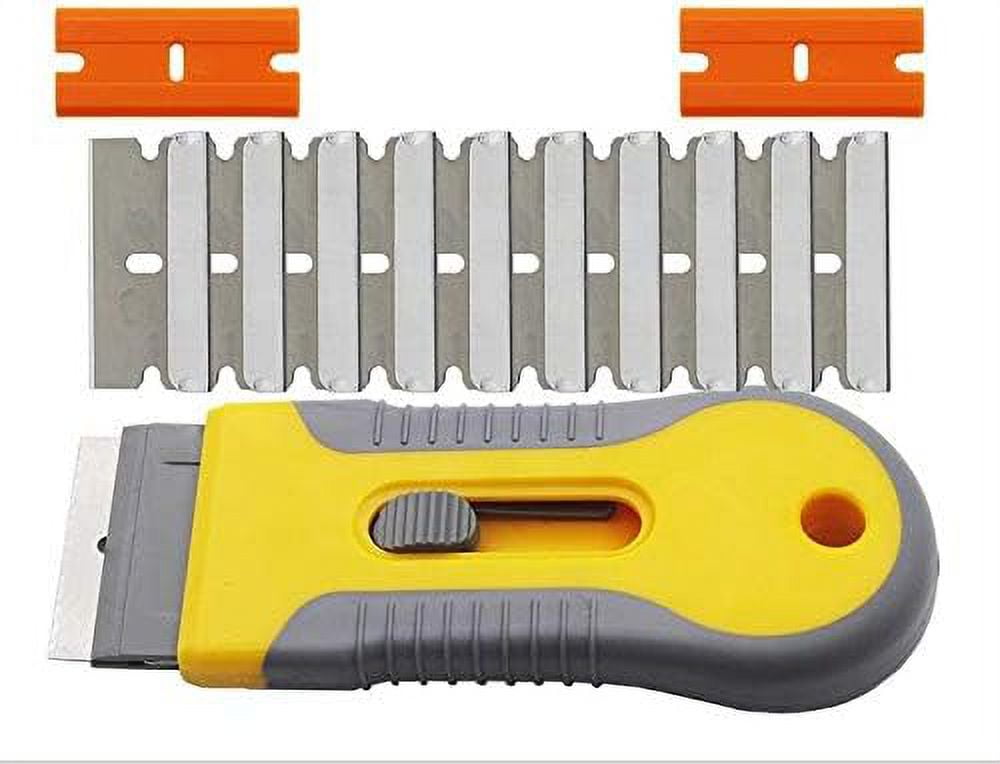 Ceramic Scraper Stove Oven Razor Scraper, Glass Ceramic Hob Scraper Knife Cleaner, 10 Steel Blades 2 Plastic Blades Replacement Cleaning Tool for Scraping Labels, Decals, Stickers, Caulk