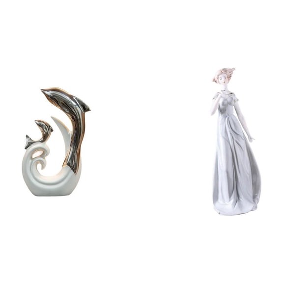 Ceramic Sculpture Dolphin Figurine Girl Statue Silver White Nordic Style for Bedroom Office Coffee Table Decoration