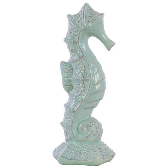 Ceramic Seahorse Figurine on Sea Star Base Gloss Finish Blue