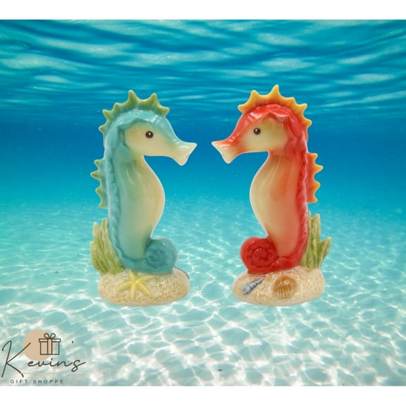 Ceramic Seahorse Salt and Pepper Shakers 4 Inch Kitchen