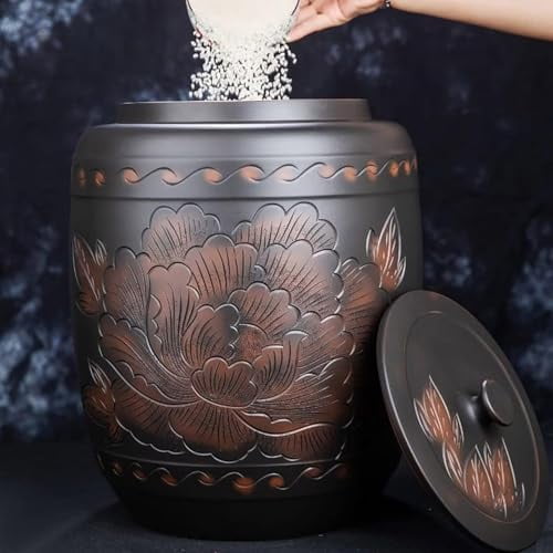 Ceramic Sealed Jar with Lid Airtight Bulk Food Storage 33lb Household Sealed Large-Capacity Rice Pot Grain Containers Bucket Ceramic Rice Cylinder Grain Dispenser for Soybeans Corn Flour Oatmeal