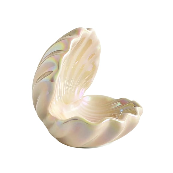 Ceramic Seashell Jewelry Storage Box, Iridescent Pink, Decorative Home Decor For Trinkets, 1 Pack