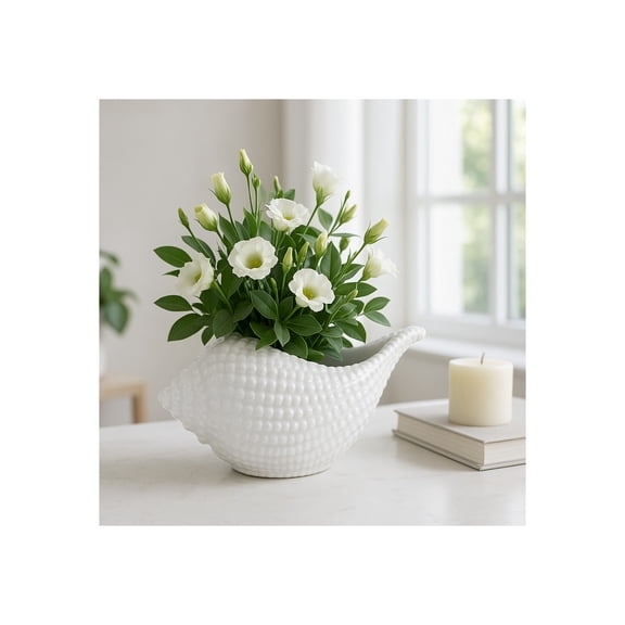 Seashell Flower Pot for Home Decor - Ceramic Nautical Planter for Outdoor and Indoor Plants - Decorative Coastal Plant Pot for Garden, Patio, and Living Room Decor - 6", White