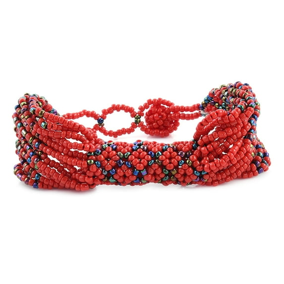 Ceramic Seed Red Beads Patterned Beaded Bracelet for Women Jewelry for Women Multi-Purpose Wrist Keychain Bracelet Birthday Christmas Gifts