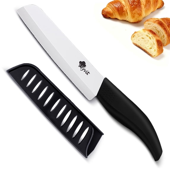 Ceramic Serrated Bread Knife with Sheath for Cutting Butter Lard Lettuce Vegetable,6inch