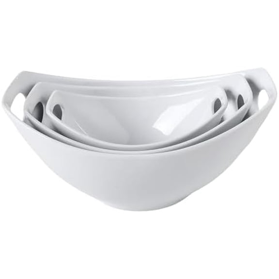 Ceramic Serving Bowls with Handles, Large Salad Bowl Set for Entertaining, Mixing, Serving Dishes for Parties, Kitchen, Housewarming & Everyday Use, Set of 3, 15/28/49 oz