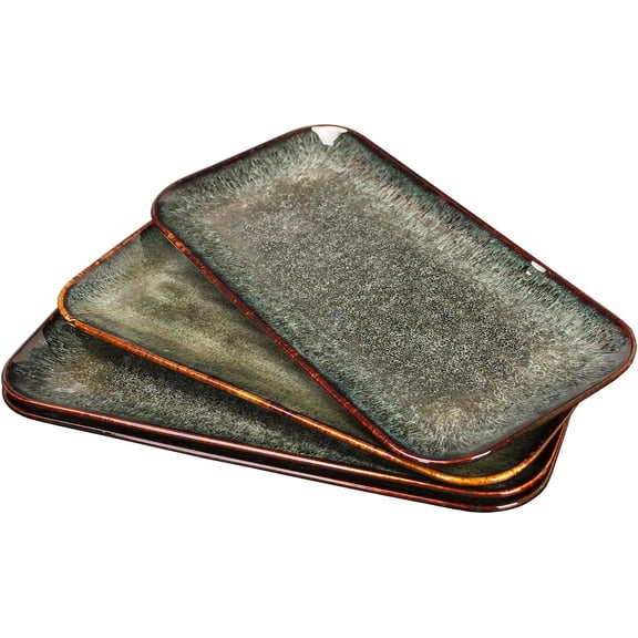 Ceramic Serving Dinner Plate Set 4 Piece Microwave and Dishwasher Safe Scratch Resistant Black 12.4 Inch