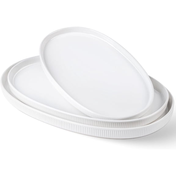 Ceramic Serving Platter, 15.6"/14.4"/12.2" Oval Serving Dishes for Entertaining, Oven Safe, Microwave Safe, Serving Plates Set of 3 for Wedding, Party, Turkey
