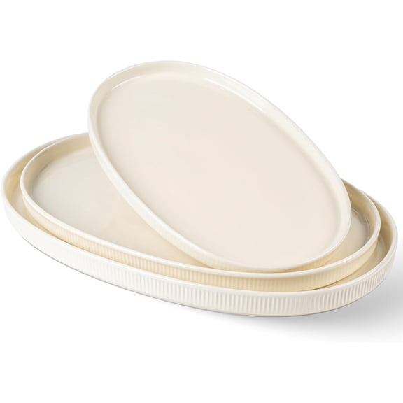 Ceramic Serving Platter, 15.6"/14.4"/12.2" Oval Serving Dishes for Entertaining, Oven Safe, Microwave Safe, Serving Plates Set of 3 for Wedding, Party, Turkey