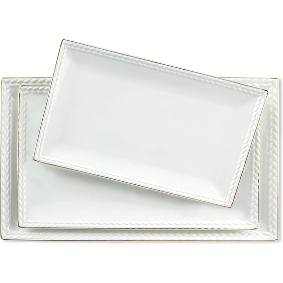 Ceramic Serving Platter Set | 14”/12”/10” Oval Serving Trays for Entertaining at Parties and Weddings | Oven Safe Large Serving Trays for Tacos, Steak, and Cake