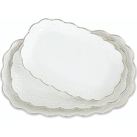 Ceramic Serving Platter Set | 14”/12”/10” Oval Serving Trays for Entertaining at Parties and Weddings | Oven Safe Large Serving Trays for Tacos, Steak, and Cake