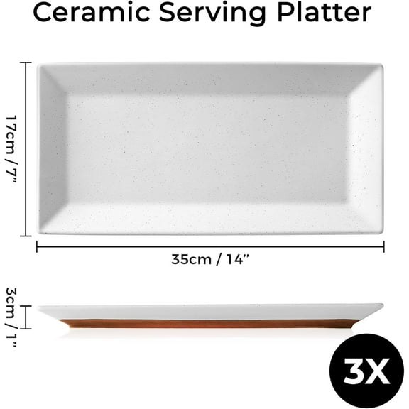 Ceramic Serving Platter Set of 3 - Large Rectangle Trays for Thanksgiving, Turkey, and Christmas - Microwave, Dishwasher, and Oven Safe