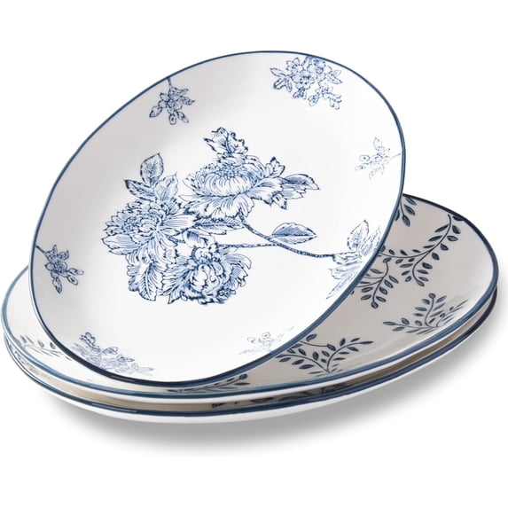 Ceramic Serving Platters, 12 Inch Large Trays, Oval Plates for Dessert Appetizers Meat/Entertaining/Party, Blue and White, Set of 3