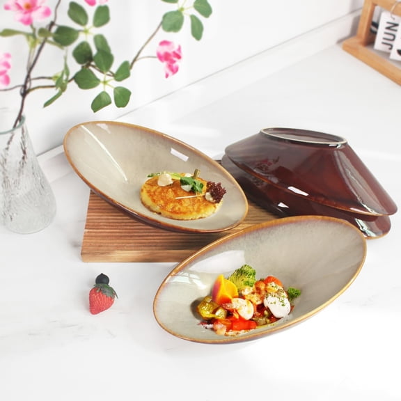 Ceramic Serving Platters, Salad Plate Set of 4, Large Serving Tray for Entertaining, for Snacks, Dessert, Salad, Appetizer, Dinner Dishwasher Safe, High and low diameter 10.3 Inch