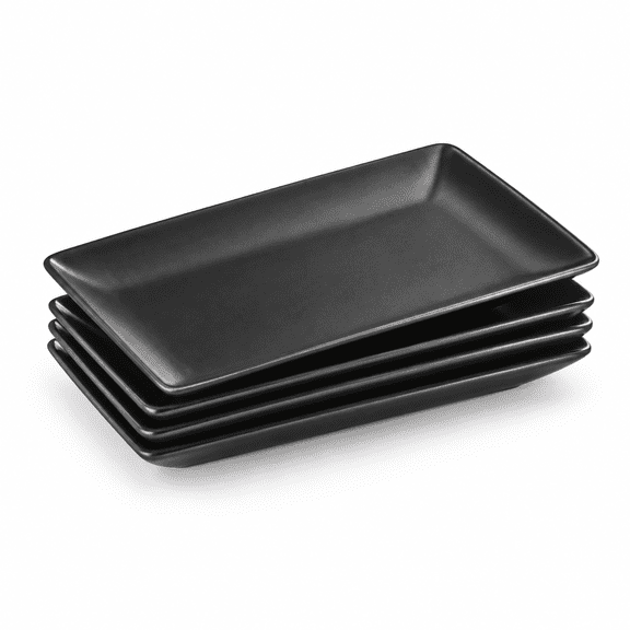 Ceramic Serving Platters Set Of 4 9.8 In Black Rectangular Plates
