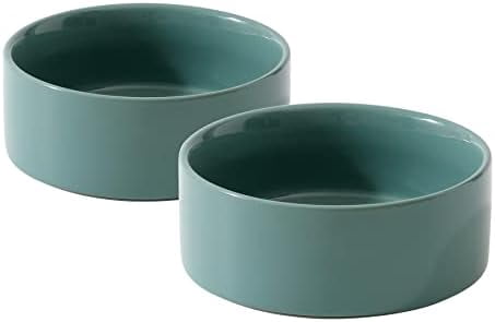 Ceramic Set of 2 Cat Bowls, Food and Water Bowls for Cats, Kitty, 2pcs Cat Dishes, Pet Feeder(5.1inch, 2 x Light Green Bowls) 2 x Bowl - Dark Green,5.1inch