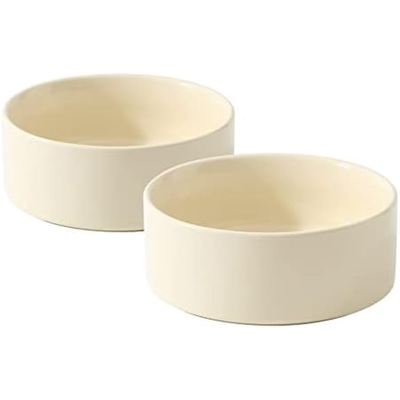 Ceramic Set of 2 Cat Bowls, Food and Water Bowls for Cats, Kitty, 2pcs Cat Dishes, Pet Feeder(5.1inch, 2 x Beige Bowls)