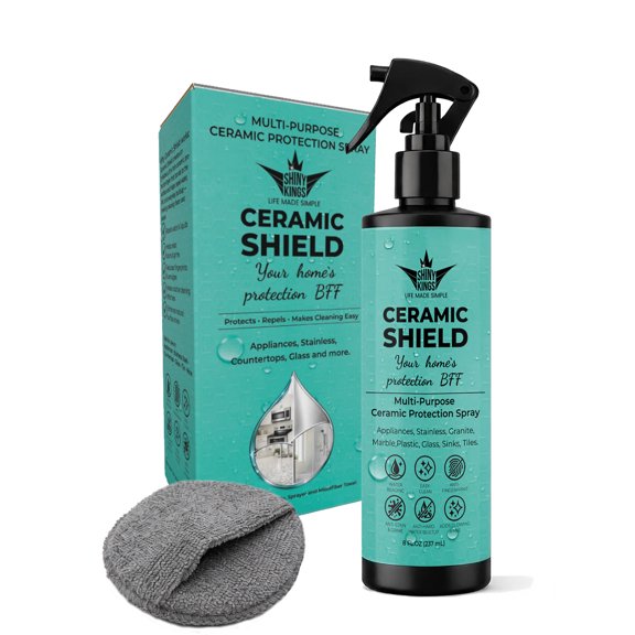 Ceramic Shield  Your Homes Protection BFF  Multi-Surface SiO2 Ceramic Coating Spray  Reduces Fingerprint & Lime Scale Adhesion on Stainless Steel, Granite & Glass  8oz