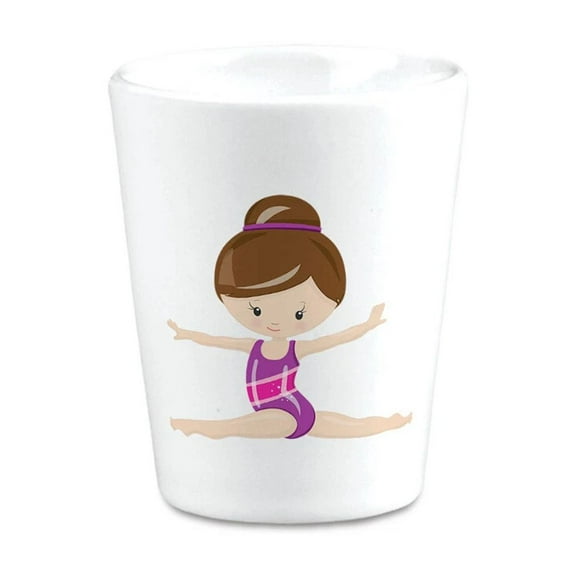 Ceramic Shot Glasses Gymnastic Purple Suit Brown Sports Gymnastics Olympics 2 Oz