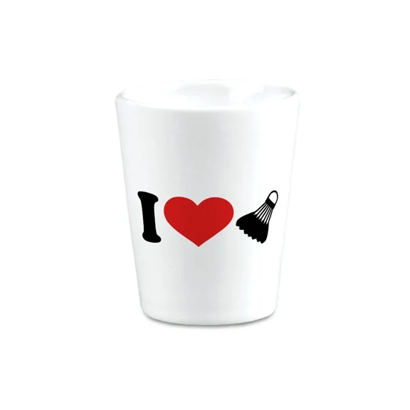 Ceramic Shot Glasses I Love Badminton Olympics Bar Supplies Accessories 2 Oz