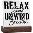 thumbnail image 1 of Ceramic Sign 4x4 Inch Bathroom Ceramic Desk Sign Home Bathroom Wall Decor Rustic Relax Soak Unwind Breathe Ceramic Plaque Table Decorations Gift For Women Men, 1 of 7