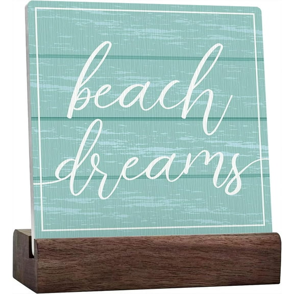 Ceramic Sign 4x4 Inch Beach Signs Beach House Decor Beach Dreams Desk Decor Summer Coastal Decor Beach Decor Rustic Farmhouse Ceramic Plaque Table Decor Desk Sign For Lake House Cabin Home Shelf Decor