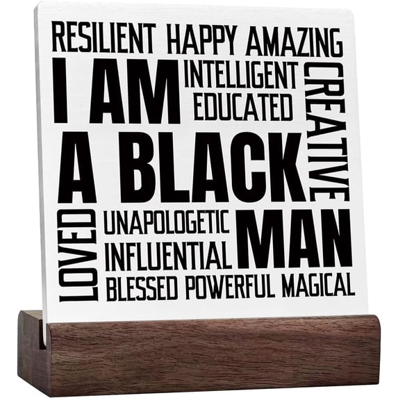Ceramic Sign 4x4 Inch Black Men Art Desk Decor African American Decor For Home Office Black King Living Room Decoration Black Man Gifts For Men Resilient Happy Amazing Plaque Sign with Wood Stand