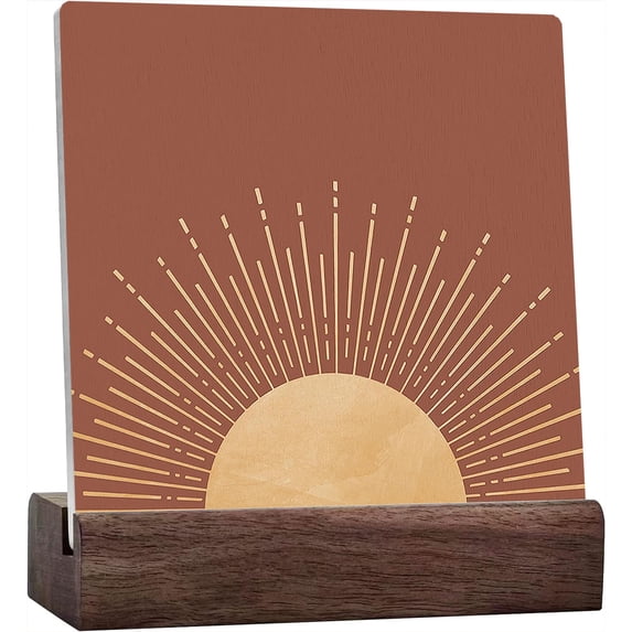 Ceramic Sign 4x4 Inch Boho Desk Decor Boho Sun Sunrise Sunshine Sunray Terracota Desk Decor Boho Mid Century Modern Ceramic Plaque Table Decor Desk Sign For Bohemian Home Office Shelf Table Decor