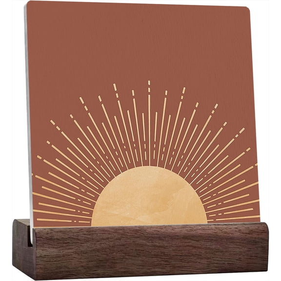 Ceramic Sign 4x4 Inch Boho Desk Decor Boho Sun Sunrise Sunshine Sunray Terracota Desk Decor Boho Mid Century Modern Ceramic Plaque Table Decor Desk Sign For Bohemian Home Office Shelf Table Decor