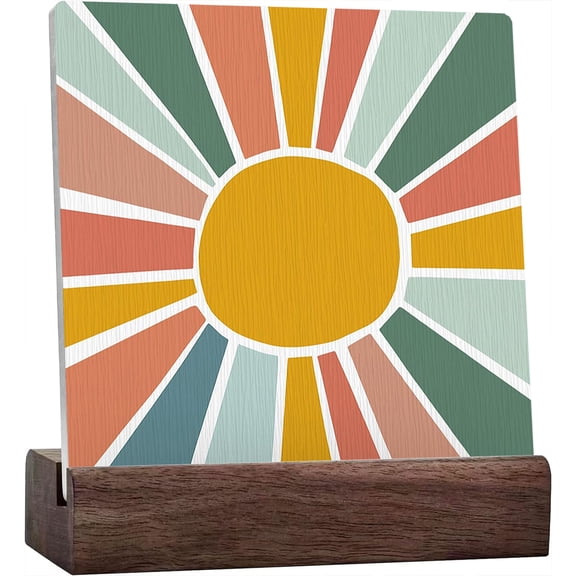 Ceramic Sign 4x4 Inch Boho Desk Decor Boho Table Decor Boho Sun Shelf Decor Boho Room Decor For Bedroom Boho Bohemian Sun Sunshine Ceramic Plaque Table Decor Desk Sign For Office Home Shelf Decor