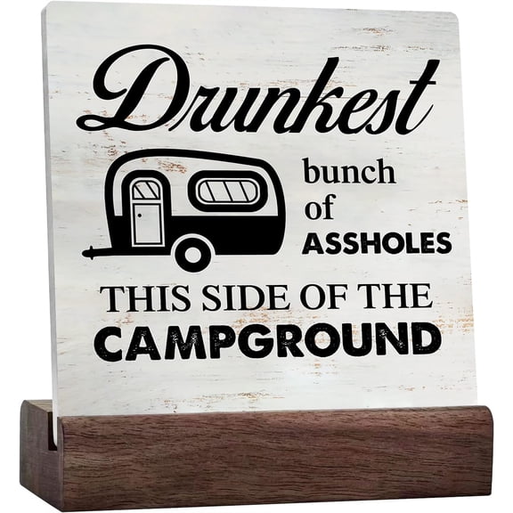 Ceramic Sign 4x4 Inch Camping Ceramic Plaque Sign With Sayings Desk Decor Rv Camper Travel Trailer Plaque Sign with Wooden Stand Rustic Decor Gift For Women Men