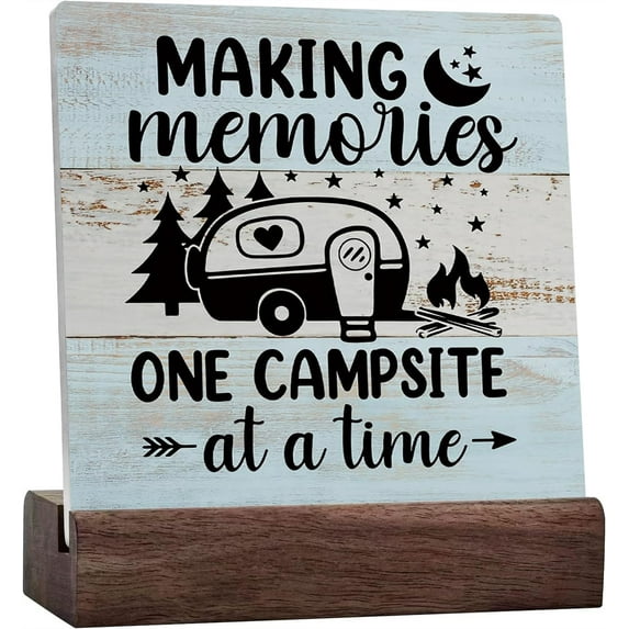 Ceramic Sign 4x4 Inch Camping Gifts Desk Decor Camping Camper Accessories Decor Ceramic Plaque Table Desk Decor For Camper Traveler Home Camper Rv Shelf Table Decoration One Campsite At A Time Sign