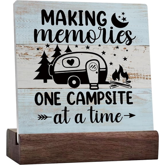 Ceramic Sign 4x4 Inch Camping Gifts Desk Decor Camping Camper Accessories Decor Ceramic Plaque Table Desk Decor For Camper Traveler Home Camper Rv Shelf Table Decoration One Campsite At A Time Sign