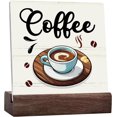 thumbnail image 1 of Ceramic Sign 4x4 Inch Coffee Sign Ceramic Desk Sign Plaque with Wooden Stand Desk Decor Coffee Decor Ceramic Signs Coffee Table Decorations For Coffee Bar Home Office Shelf Decor Gift For Women Men, 1 of 7